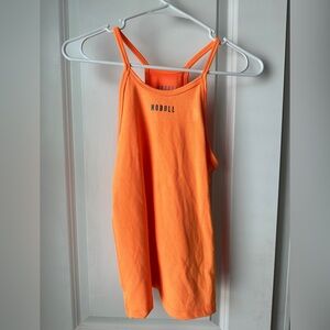 NoBull Bright Neon Orange High Neck Athletic Ribbed Tank Top, Size M